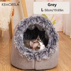 KEMORELA Cuccia Igloo Invernale per Gatti – Casetta Calda e Morbida in Peluche – Taglie M e L – Grey L