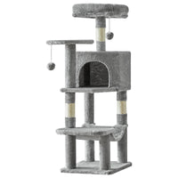 Tiragraffi per Gatti Multi-Livello 112 cm con Cuccia, Amaca, Piattaforme e Tiragraffi in Sisal – Light Grey