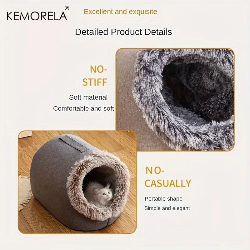 KEMORELA Cuccia Igloo Invernale per Gatti – Casetta Calda e Morbida in Peluche – Taglie M e L