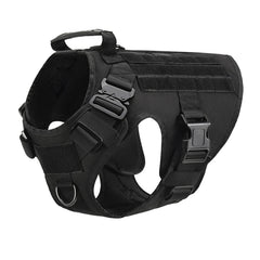Pettorina Tattica per Cani Grandi MOLLE Regolabile con Maniglia e Attacchi Guinzaglio – Black Harness