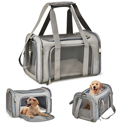 Trasportino Morbido per Cani e Gatti Omologato per Aereo – Borsa da Viaggio Impermeabile con Rete Antigraffio, Tracolla e Cuscino in Pile Removibile - Partenopet