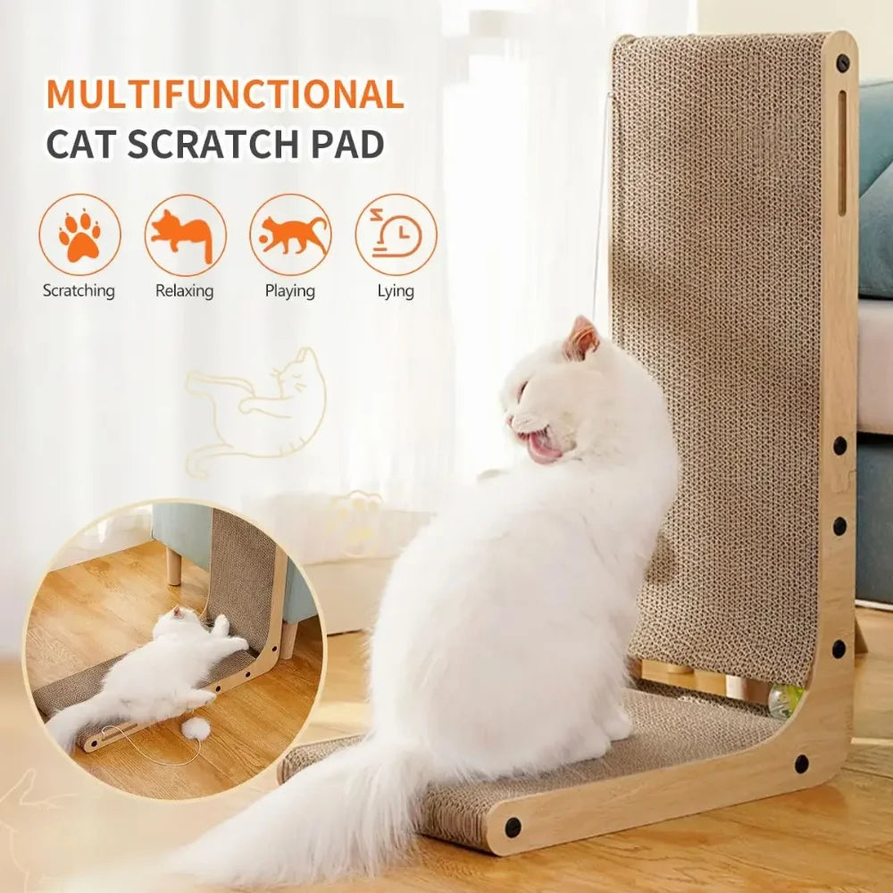 Tiragraffi per Gatti in Cartone a Forma di L | Graffiatoio Resistente con Gioco Integrato