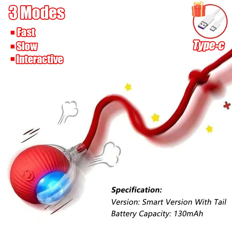 Pallina Interattiva Intelligente per Gatti – Gioco Elettrico Automatico Ricaricabile USB-C in Silicone e ABS con Effetto Coda e Movimento Antistacolo