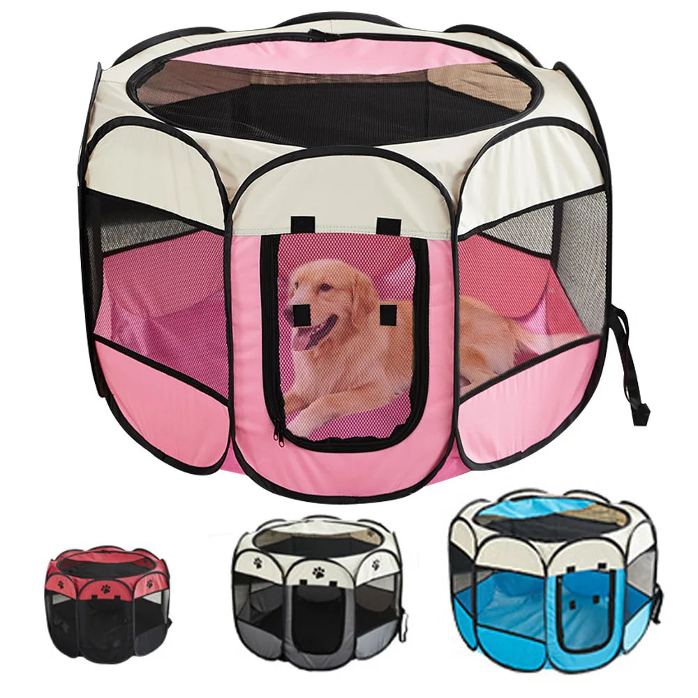 Recinto Pieghevole per Cani e Gatti | Box Ottagonale in Tessuto Oxford Traspirante e Portatile