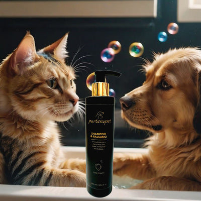 Partenopet Shampoo & Balsamo per Cani e Gatti con Cheratina Oli Essenziali ed Estratti vegetali Profumazione Floreale 250 ml - Partenopet