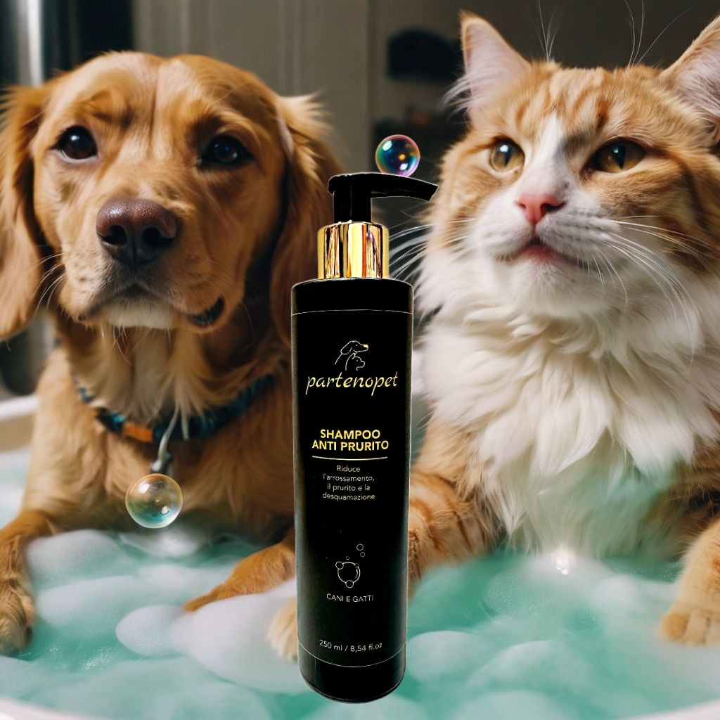 Partenopet Shampoo Antiprurito per Cani e Gatti con Oli Essenziali ed Estratti vegetali Profumato alla Menta 250 ml - Partenopet