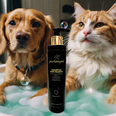 Partenopet Shampoo Antiprurito per Cani e Gatti con Oli Essenziali ed Estratti vegetali Profumato alla Menta 250 ml - Partenopet