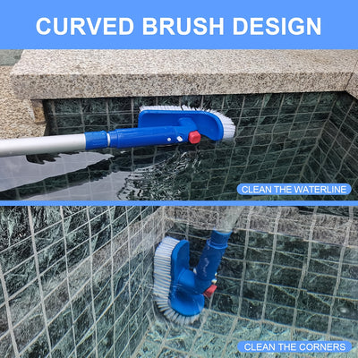 Spazzola per angoli piscina bianca e blu con testina rotante a 90 gradi, design curvo e setole durevoli, ideale per la pulizia di gradini e angoli difficili della piscina e spa.