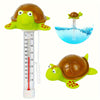 Termometro galleggiante per piscina a forma di tartaruga marina verde, scala graduata Celsius e Fahrenheit, ideale per il monitoraggio della temperatura in spa e acquari.