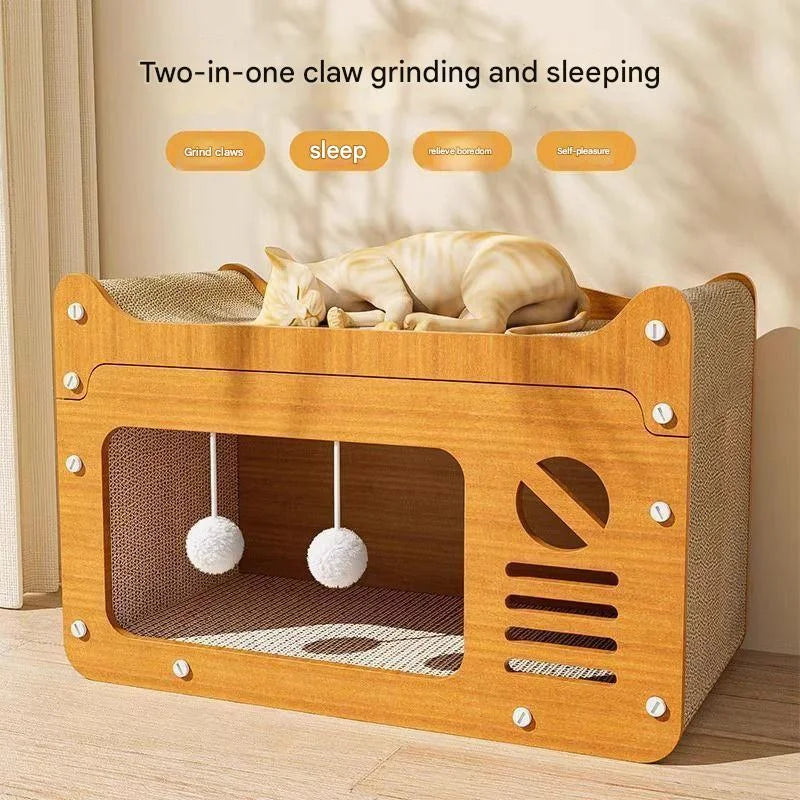 Tiragraffi 2 in 1 per gatti in cartone ondulato, funzione doppia cuccia e graffiatoio, design moderno e salvaspazio a due livelli, disponibile in 4 varianti.