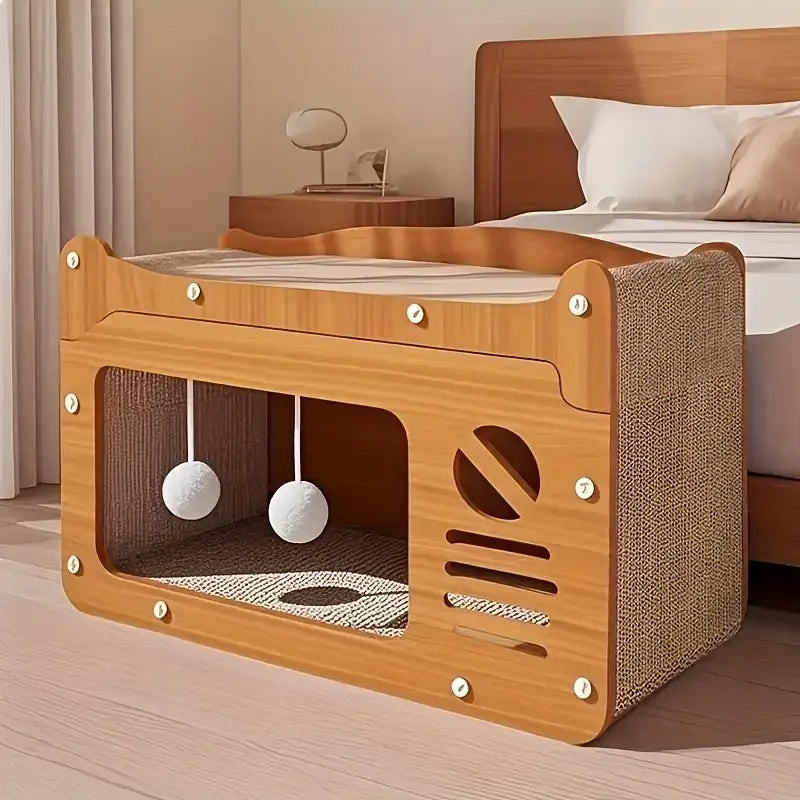 Tiragraffi 2 in 1 per gatti in cartone ondulato, funzione doppia cuccia e graffiatoio, design moderno e salvaspazio a due livelli, disponibile in 4 varianti.