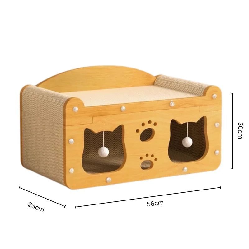 Tiragraffi 2 in 1 per gatti in cartone ondulato, funzione doppia cuccia e graffiatoio, design moderno e salvaspazio a due livelli, disponibile in 4 varianti.