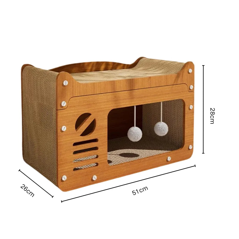 Tiragraffi 2 in 1 per gatti in cartone ondulato, funzione doppia cuccia e graffiatoio, design moderno e salvaspazio a due livelli, disponibile in 4 varianti.