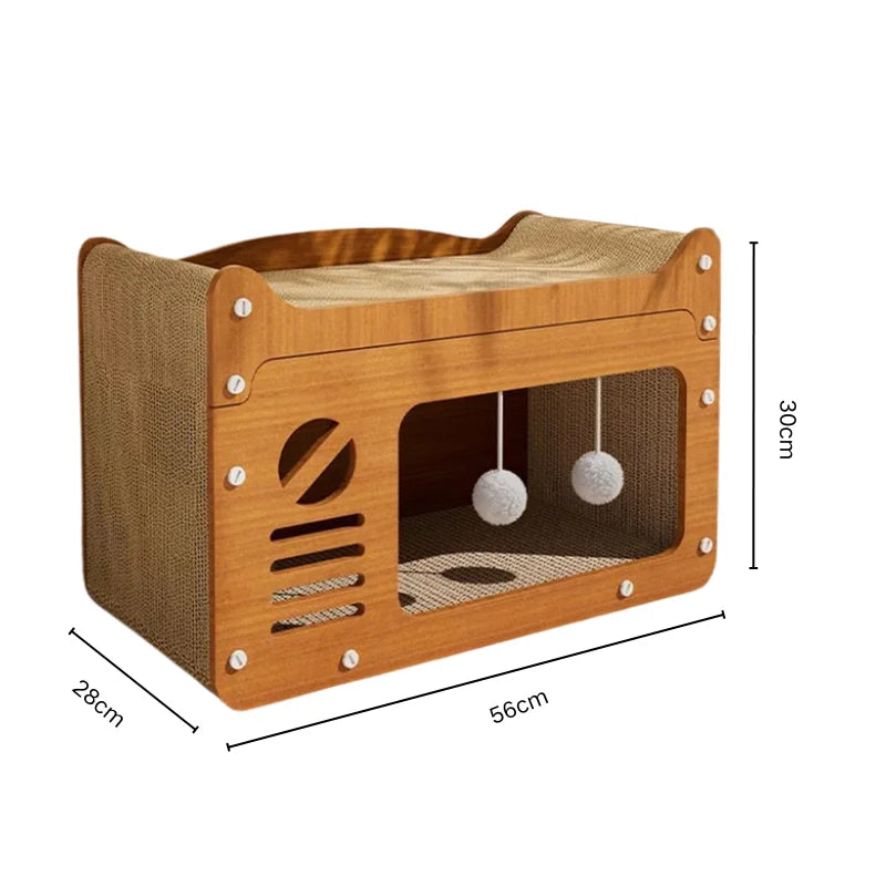 Tiragraffi 2 in 1 per gatti in cartone ondulato, funzione doppia cuccia e graffiatoio, design moderno e salvaspazio a due livelli, disponibile in 4 varianti.
