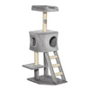 Albero tiragraffi PawHut alto 120 cm colore grigio chiaro, con cuccia centrale, scaletta per arrampicata, tre piattaforme e pallina gioco sospesa per gatti fino a 4.5 kg.