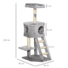 Albero tiragraffi PawHut alto 120 cm colore grigio chiaro, con cuccia centrale, scaletta per arrampicata, tre piattaforme e pallina gioco sospesa per gatti fino a 4.5 kg.