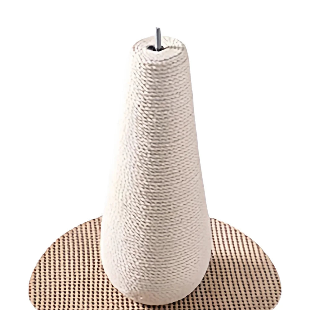 Palo tiragraffi per gatti a forma di fungo rosso con colonna in sisal bianco e base circolare robusta, altezza 54 cm, ideale per la cura delle unghie e come gioco d'arredo.