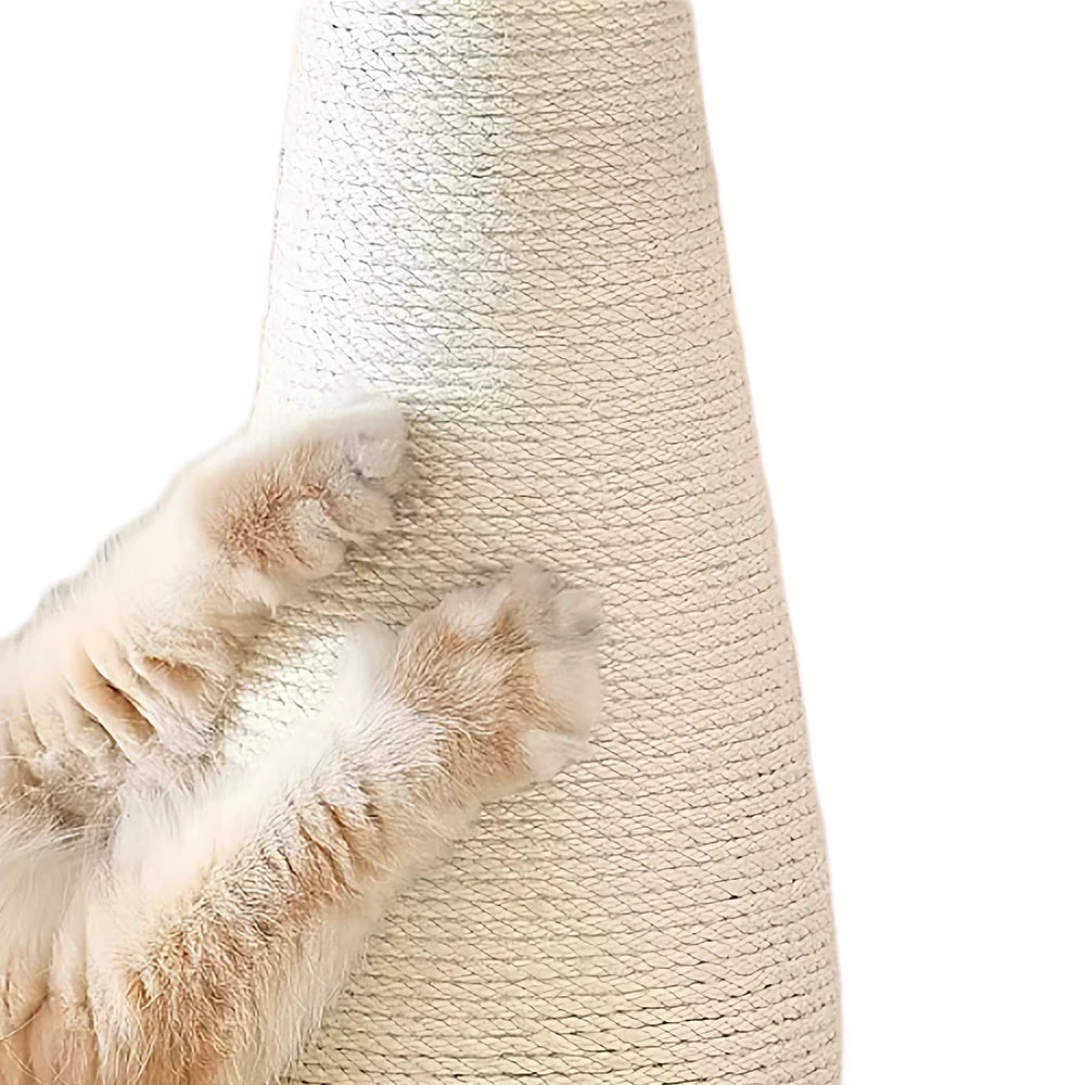 Palo tiragraffi per gatti a forma di fungo rosso con colonna in sisal bianco e base circolare robusta, altezza 54 cm, ideale per la cura delle unghie e come gioco d'arredo.