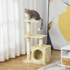 Tiragraffi beige PawHut per gatti alto 81,5 cm con cuccia morbida, tre piattaforme panoramiche e pali in sisal naturale per le unghie.