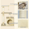 Tiragraffi beige PawHut per gatti alto 81,5 cm con cuccia morbida, tre piattaforme panoramiche e pali in sisal naturale per le unghie.