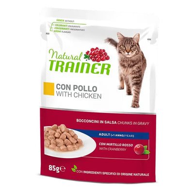 Bustina di alimento umido al pollo in bocconcini in salsa per gatti adulti Trainer da 85 g