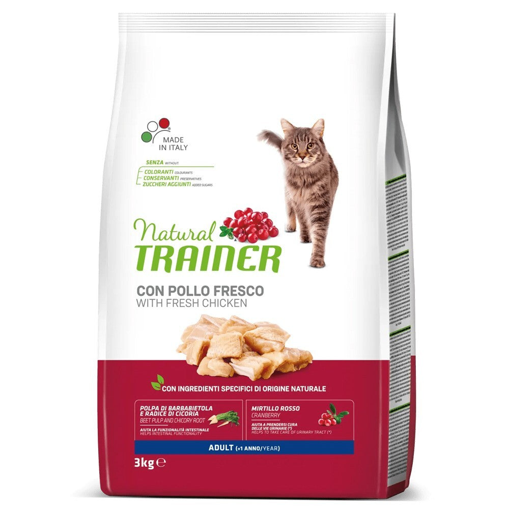 Busta di crocchette per gatti adulti al pollo Trainer 3 kg