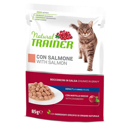 Bustina di alimento umido per gatti bocconcini di salmone in salsa Trainer da 85 g