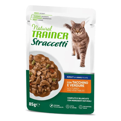 Bustina di alimento umido per gatti straccetti di tacchino con verdure Trainer da 85 g