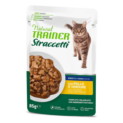 Bustina di alimento umido per gatti sfilaccetti di pollo con verdure Trainer da 85 g