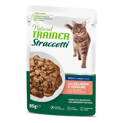 Bustina di alimento umido straccetti di salmone con verdure Trainer da 85 g