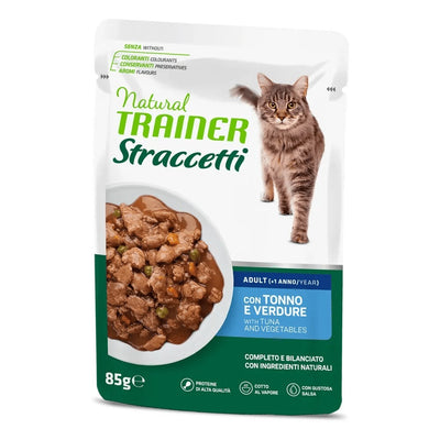 Bustina di alimento umido sfilaccetti di tonno con verdure Trainer da 85 g 