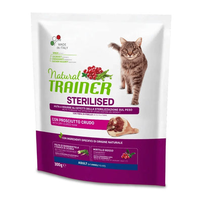 Busta di crocchette per gatti sterilizzati con prosciutto crudo Trainer 300 g