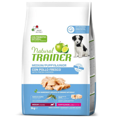 Busta di crocchette per cani cuccioli di taglia media al pollo Trainer da 3 kg