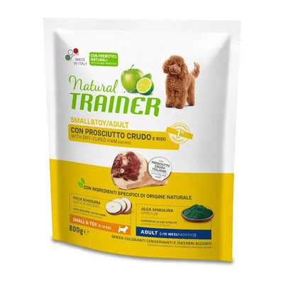 Busta di crocchette per cani di taglia piccola al prosciutto crudo Trainer da 800 g
