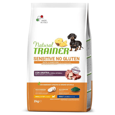 Busta di crocchette per cani di taglia piccola all'anatra Trainer Sensitive da 2 kg