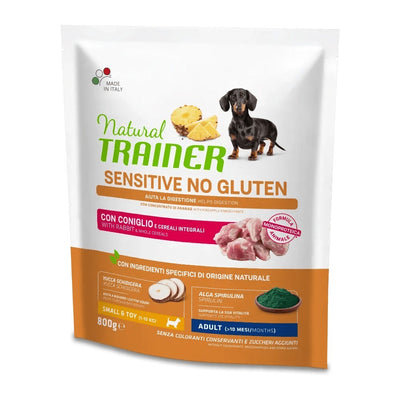 Busta di crocchette per cani di taglia piccola al coniglio Trainer Sensitive da 800 g