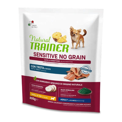 Busta di crocchette per cani di taglia piccola alla trota Trainer Sensitive No Grain 800 g