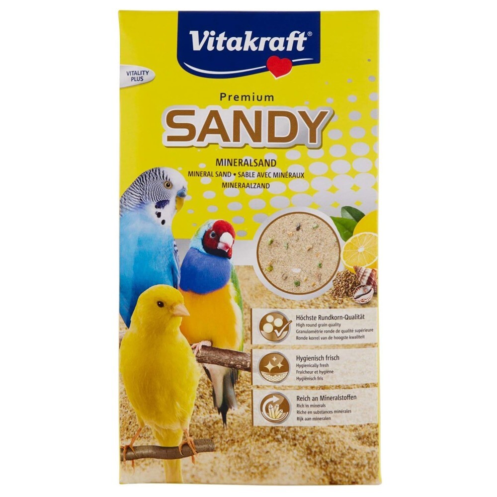 Confezione di sabbia minerale per uccelli - sabbia per gabbia uccelli Vitakraft Sandy 2 kg