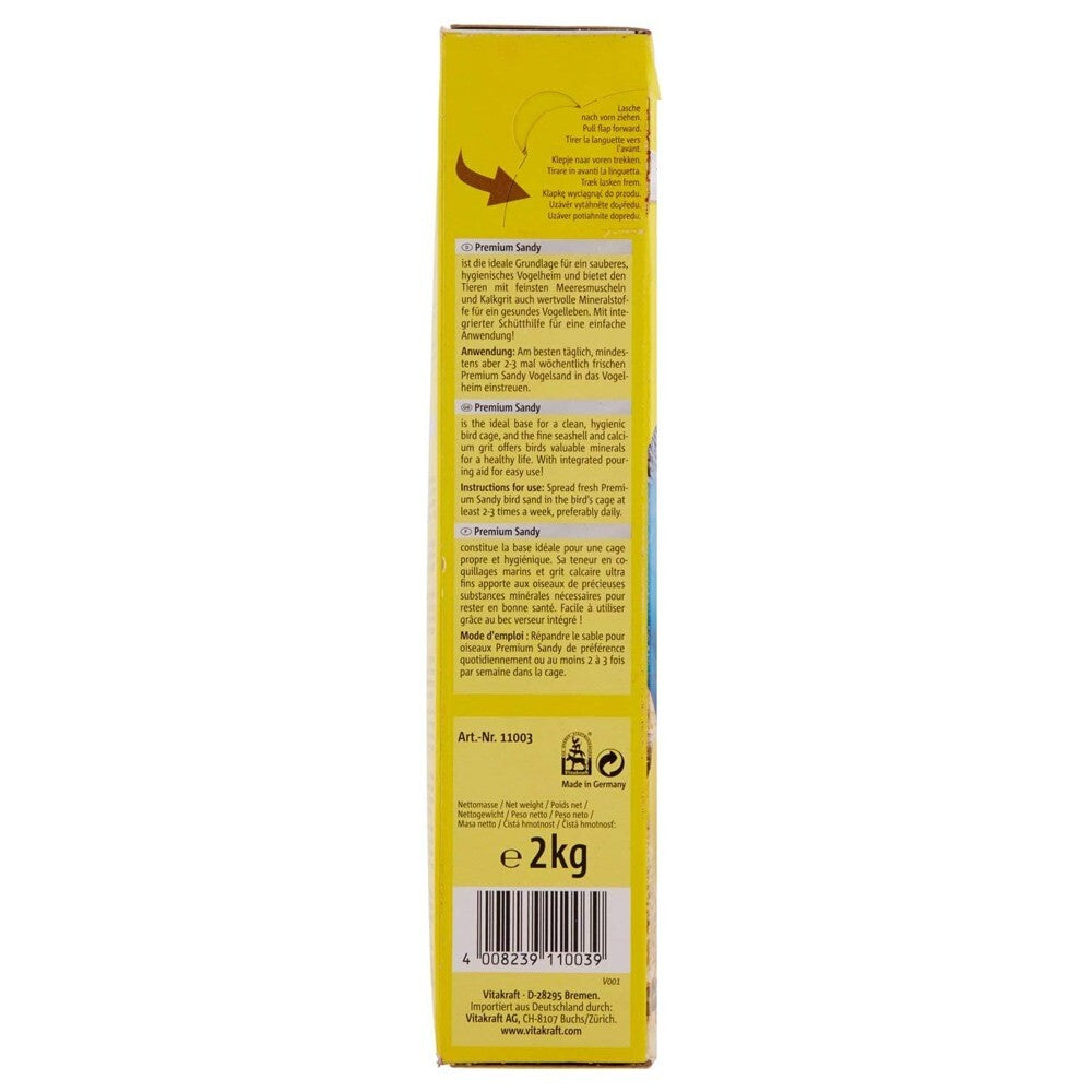 Confezione di sabbia minerale per uccelli - sabbia per gabbia uccelli Vitakraft Sandy 2 kg