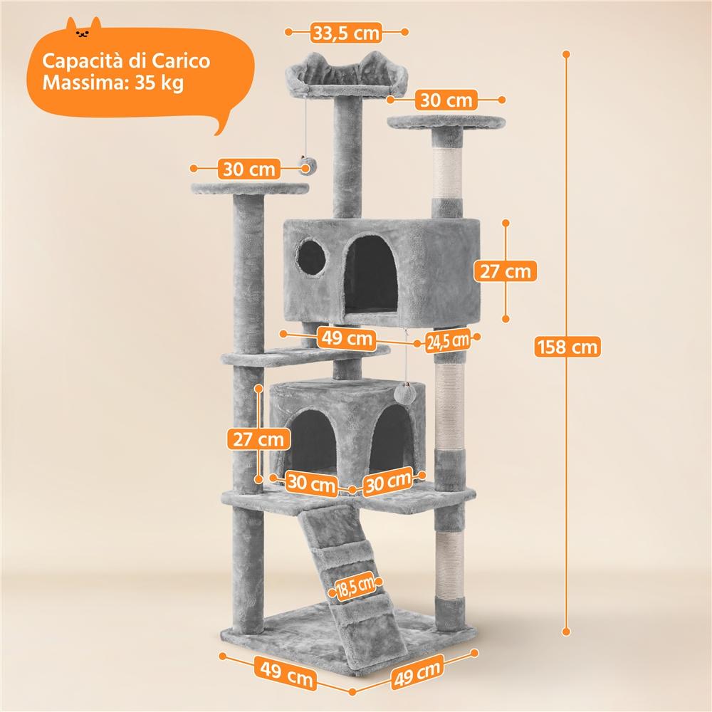 Albero Tiragraffi Multilivello con Cuscini, Cucce e Giochi | S / M / L - Partenopet
