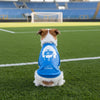 Maglietta blu azzurra per cani con ritratto stilizzato di Maradona, abbigliamento per animali domestici dedicato a D10S e ai tifosi del Napoli
