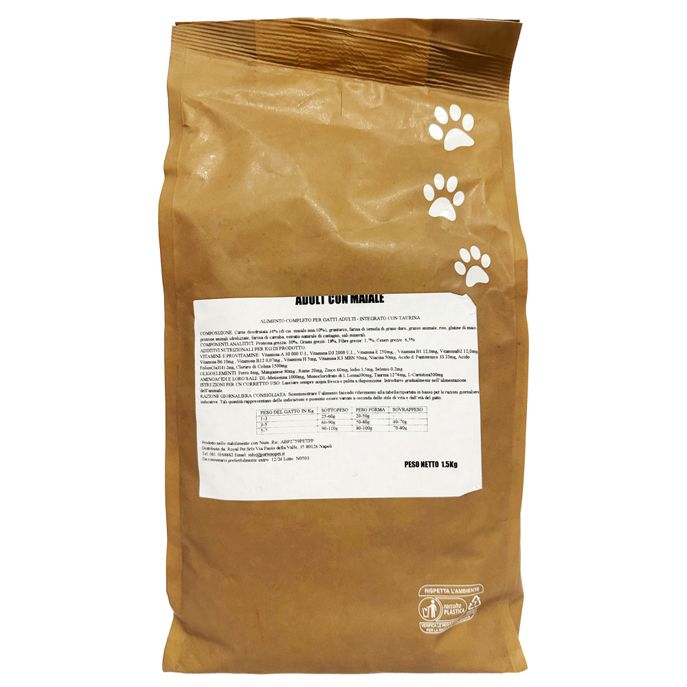 Partenopet Adult Cat Maiale Crocchette per Gatti Adulti Pressate a Freddo 1,5 kg - Partenopet