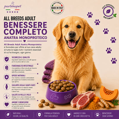 Partenopet Adult All Breeds Mono Anatra e Zucca Crocchette per Cani 100% Naturali 12 kg - Partenopet