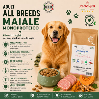 Partenopet Adult All Breeds Mono Maiale e Zucca Crocchette per Cani 100% Naturali 12 kg - Partenopet