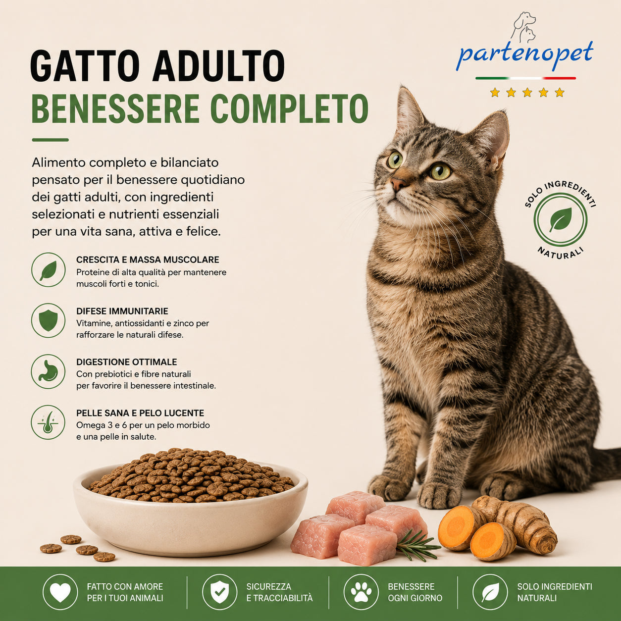 Partenopet Adult Cat Maiale Crocchette per Gatti Adulti Pressate a Freddo 1,5 kg - Partenopet