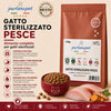 Busta di crocchette al pesce per gatti sterilizzati pressate a freddo senza conservanti e coloranti marca Partenopet da 1,5 kg