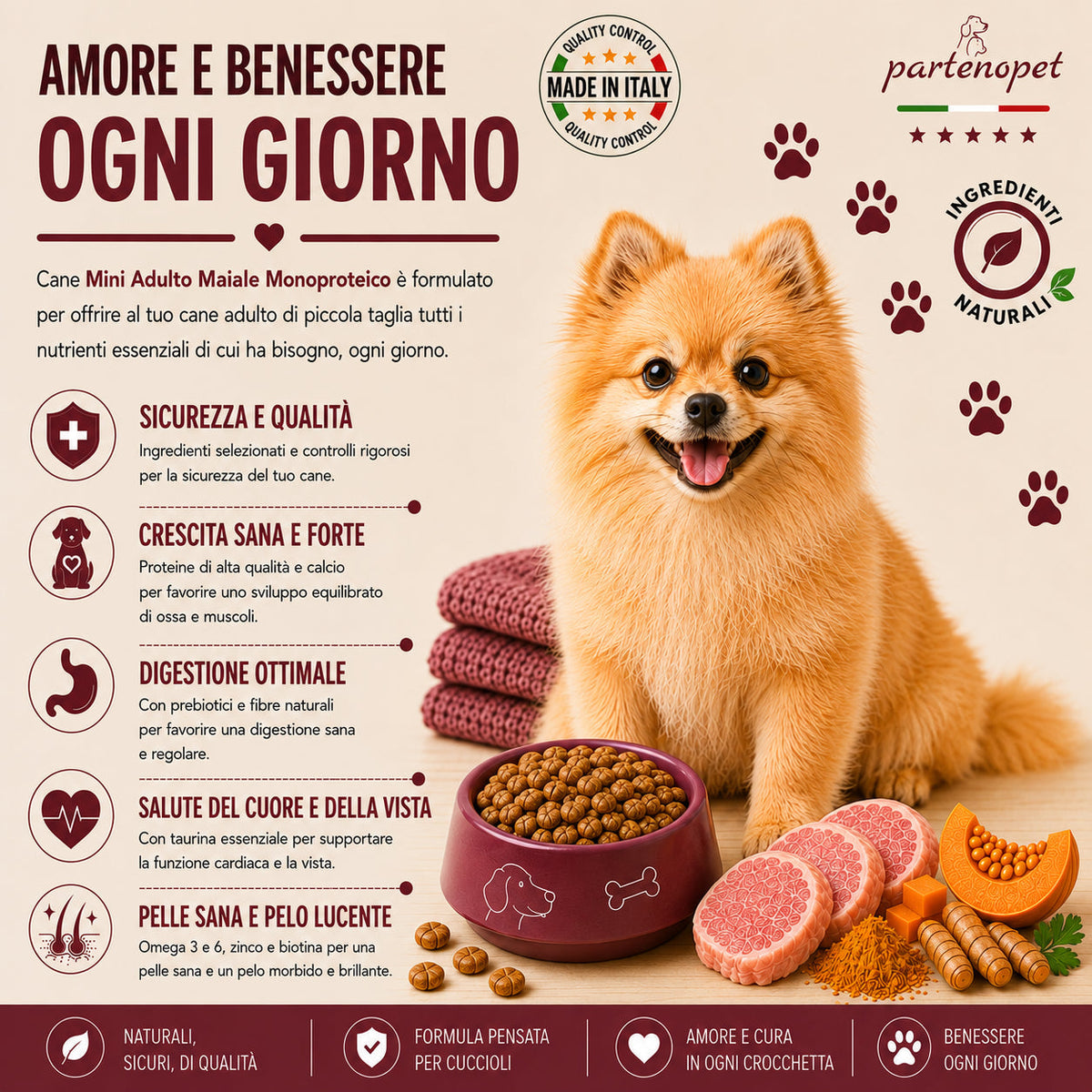 Partenopet Adult Mini Monoproteico Agnello e Zucca Crocchette per Cani 100% Naturali 12 kg - Partenopet