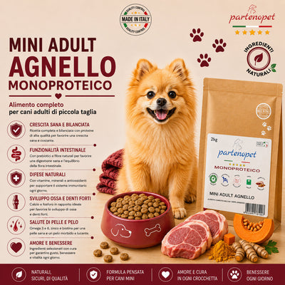 Partenopet Adult Mini Monoproteico Agnello e Zucca Crocchette per Cani 100% Naturali 2 kg - Partenopet