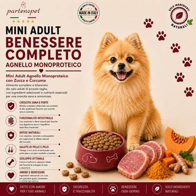 Partenopet Adult Mini Monoproteico Agnello e Zucca Crocchette per Cani 100% Naturali 2 kg - Partenopet