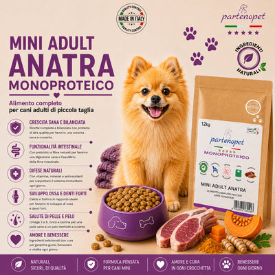 Partenopet Adult Mini Monoproteico Anatra e Zucca Crocchette per Cani 100% Naturali 2 kg - Partenopet